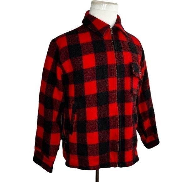 Woolrich Men’s Buffalo Red Black Plaid Wool Zip Up Jacket - Picture 4 of 13